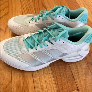 adidas Women's White & Teal Athletic Court Sneakers